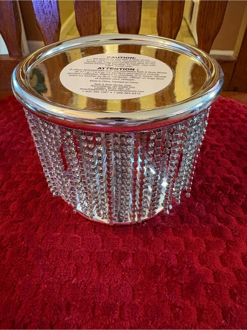Bath & Body Works Silver Rhinestone Fringe Pedestal 3-Wick Candle Holder Retired